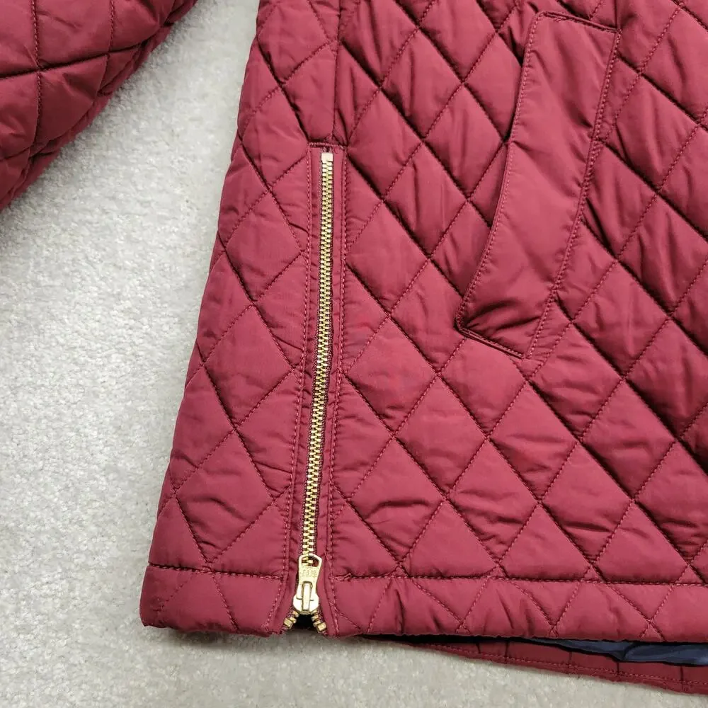 Tommy Hilfiger Womens Quilted Puffer Jacket Faux Fur Hood Burgundy Size S